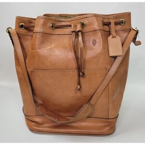 Vintage Hartmann Leather Bucket Bag Cinch Drawstring Shoulder‎ Brown